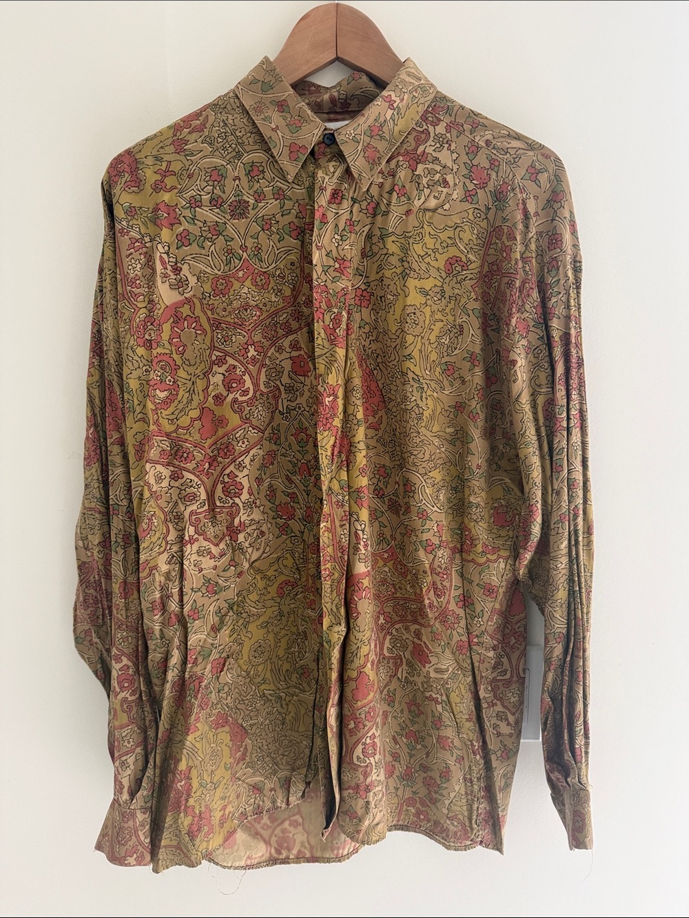 Men's Paisley Button-Up Shirt in Olive and Rust